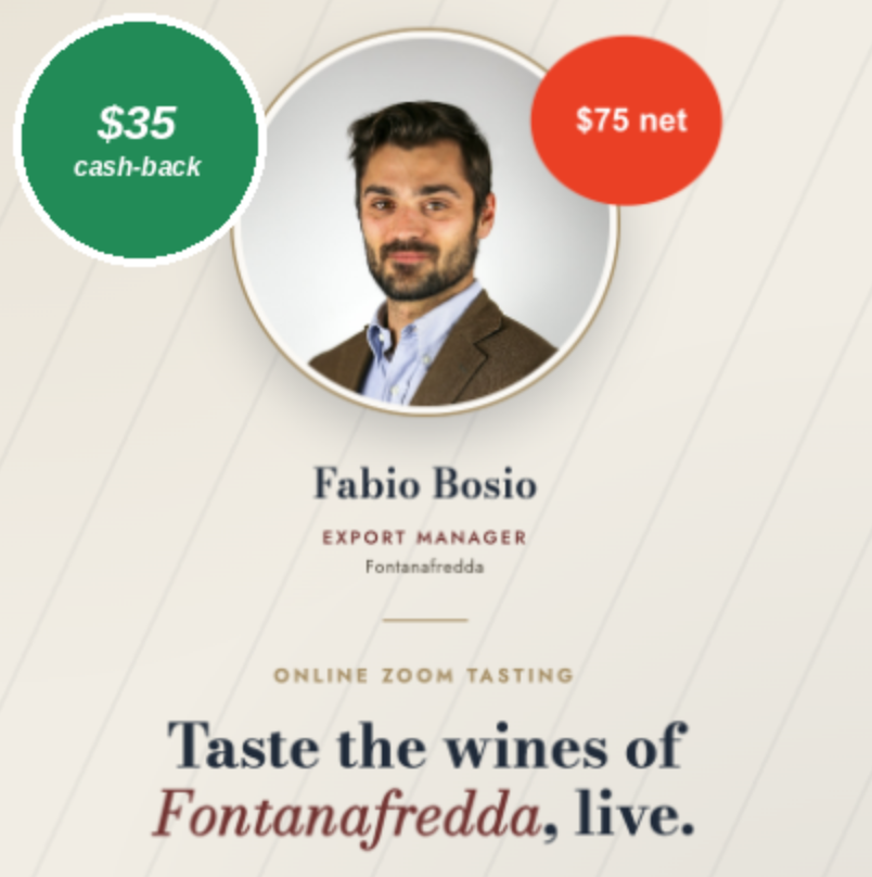 (image for) Live Online Zoom Fontanafredda Tasting w/ Fabio Bosio - Fri 3 July @ 7pm - $35 Cashback